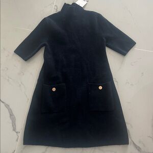 NWT! Zara Navy blue Sweater Dress with Gold Accents.